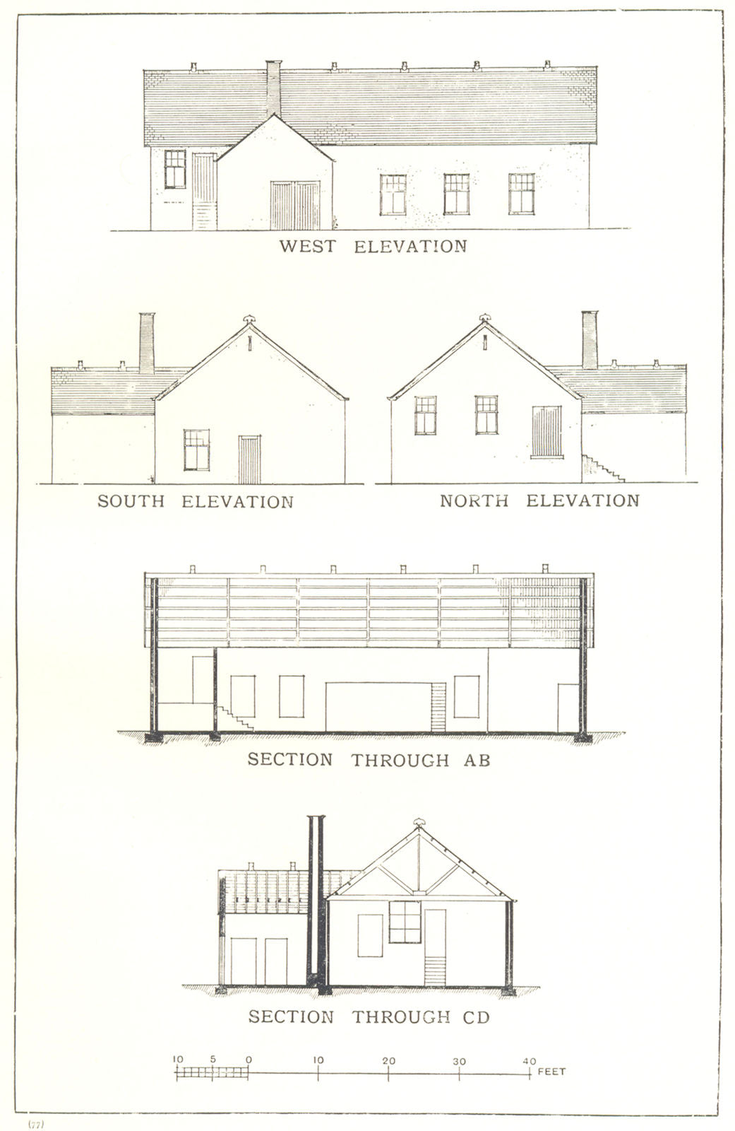 DAIRY FACTORIES. – I; Elevations and Sections of Buttermaking Factory 1912